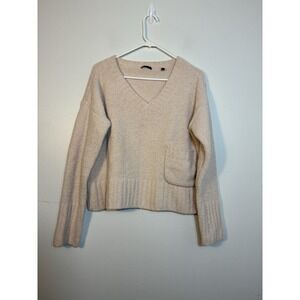 ATM Pullover Sweater Sherpa Sz Large Casual minimalist neutral V Neck
